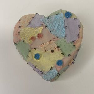 Heart Shaped Resin Trinket Jewelry Box with Pastel Patchwork Detail